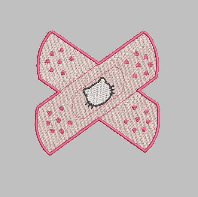 Kitten Themed Bandage, Iron-on Patch, Cat Inspired Embroidery, Kawaii, Pink Pastel Goth, Made to Order