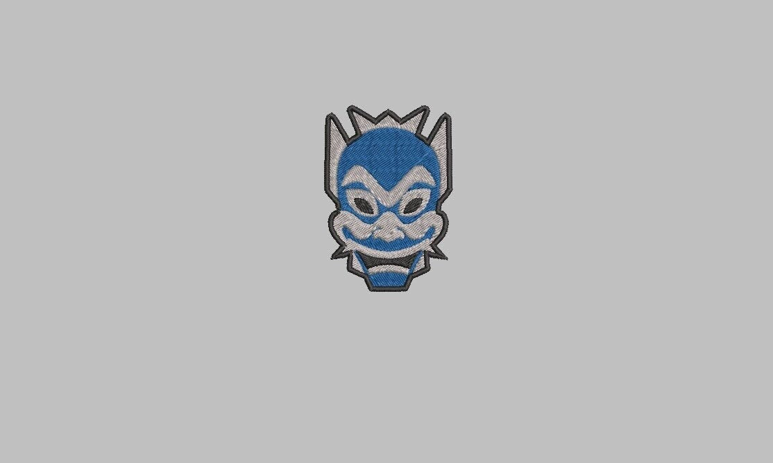 Blue Demon Mask, Spirit Mask, Fire, Anime Inspired Embroidery