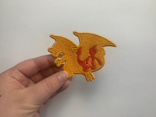 Fire Lizard Evolution Line Iron-on Patch, Silhouette, Dragon, Anime, Animal Monster Inspired Embroidery