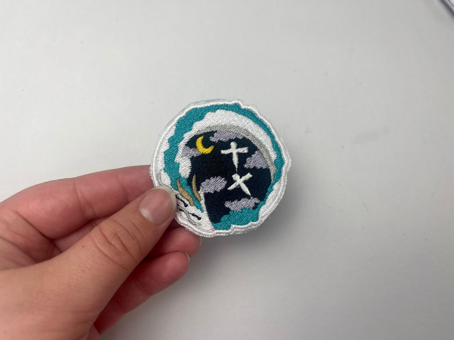 Sleepy River Dragon with Paper Birds Embroidered Pin with Butterfly Back, Anime Aesthetic, Handmade