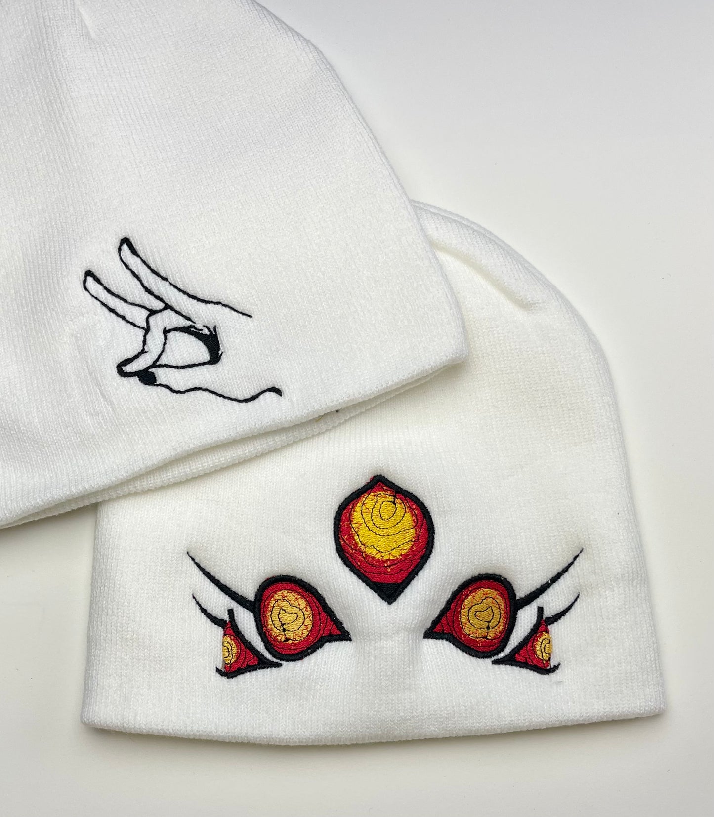 Embroidered Summoning Fox Demon Beanie, Thick Knit Slouch, Mythology, Anime Themed