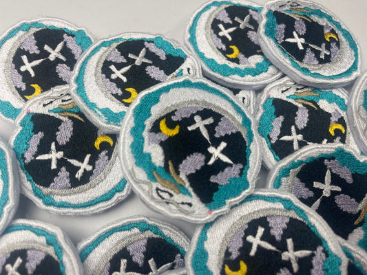 Sleepy River Dragon with Paper Birds Embroidered Pin with Butterfly Back, Anime Aesthetic, Handmade