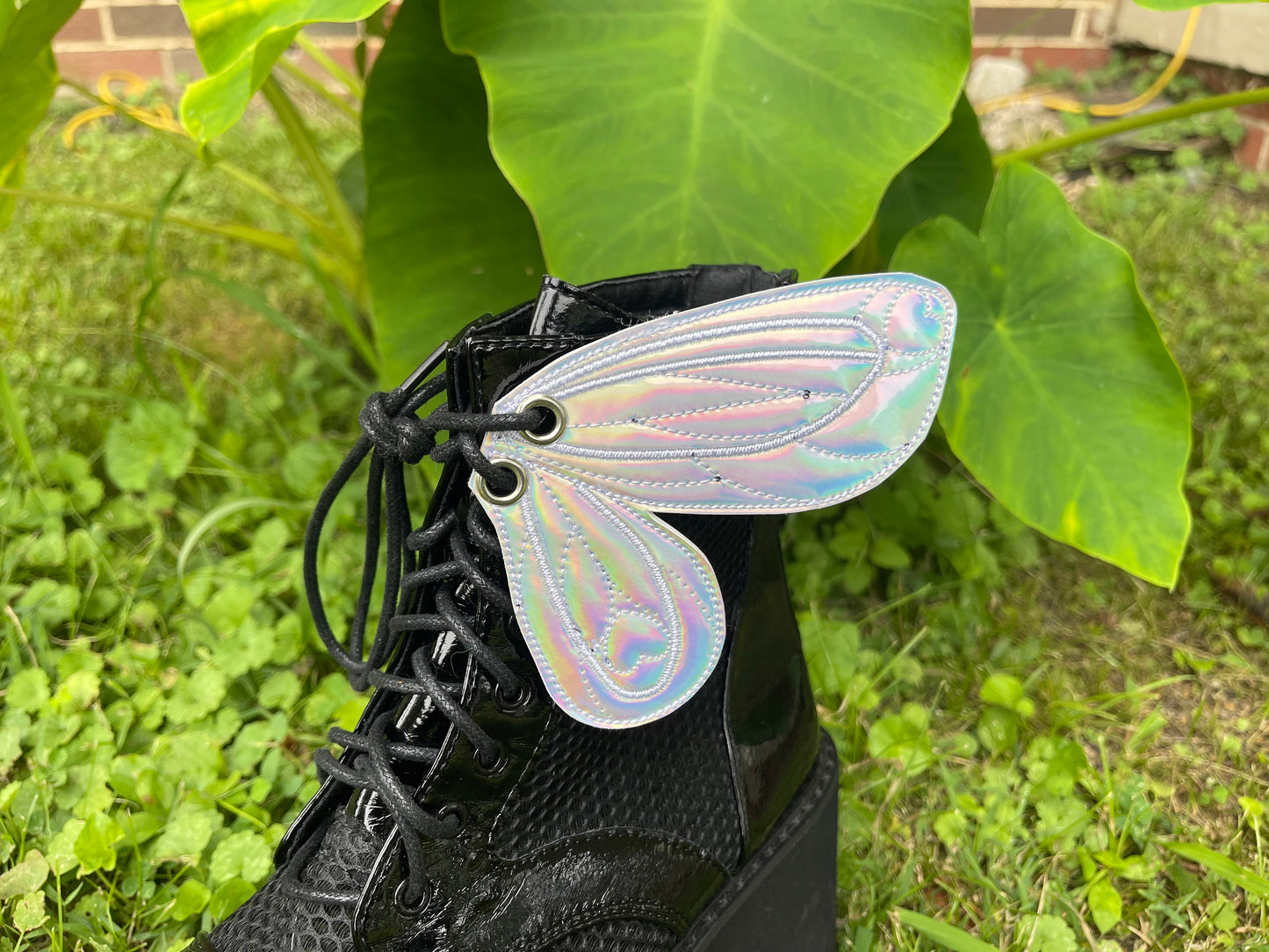 Holographic Faerie Wing Shoe Winglet, Fairycore, Shoe Wings, Skate Shoe Accessory, Handmade Boot add on Faux Leather