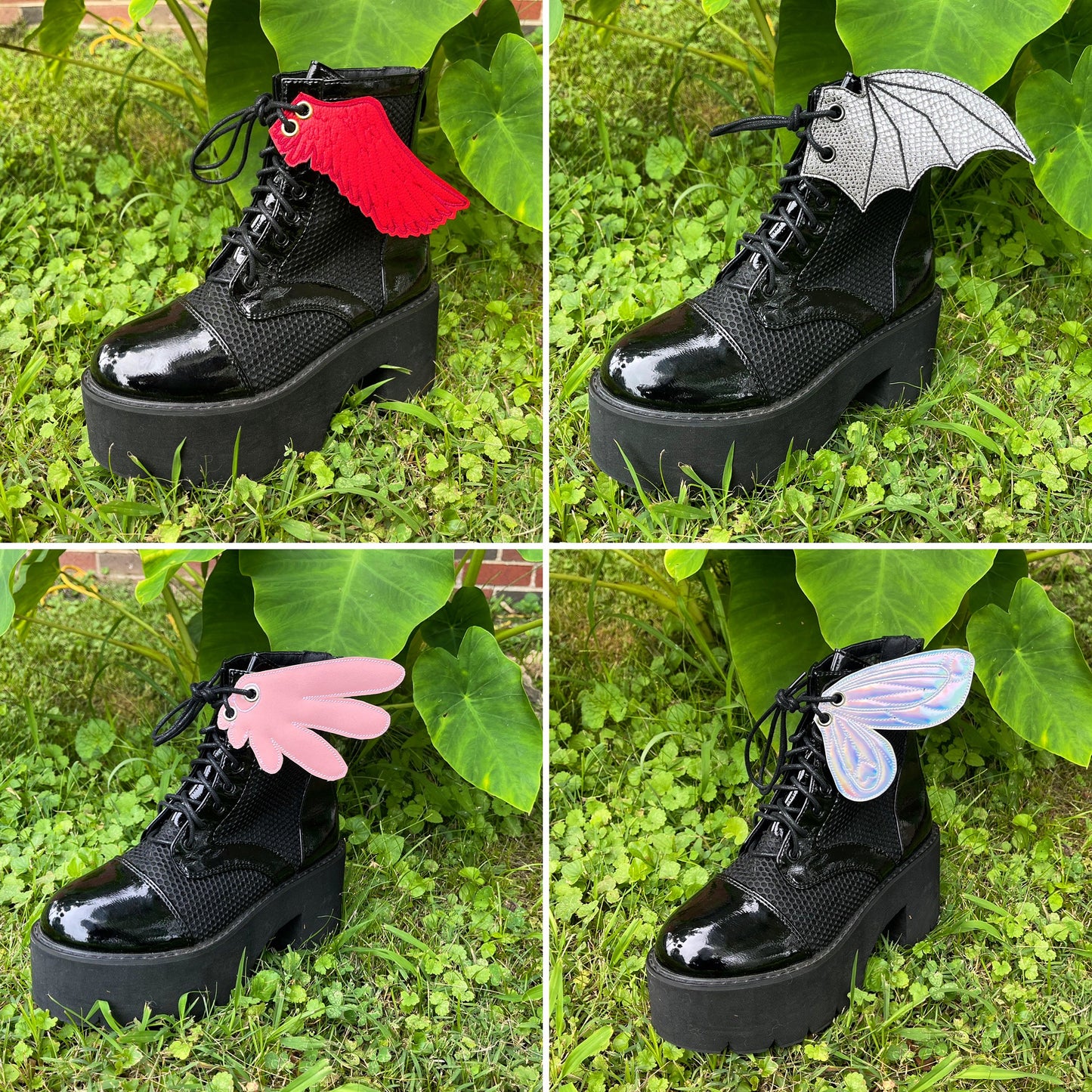 Holographic Faerie Wing Shoe Winglet, Fairycore, Shoe Wings, Skate Shoe Accessory, Handmade Boot add on Faux Leather