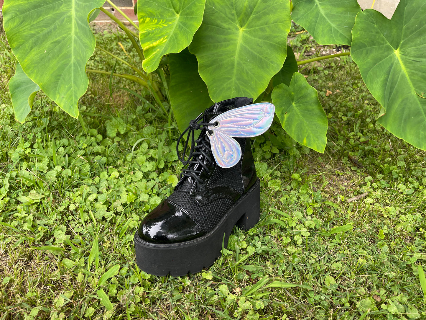 Holographic Faerie Wing Shoe Winglet, Fairycore, Shoe Wings, Skate Shoe Accessory, Handmade Boot add on Faux Leather