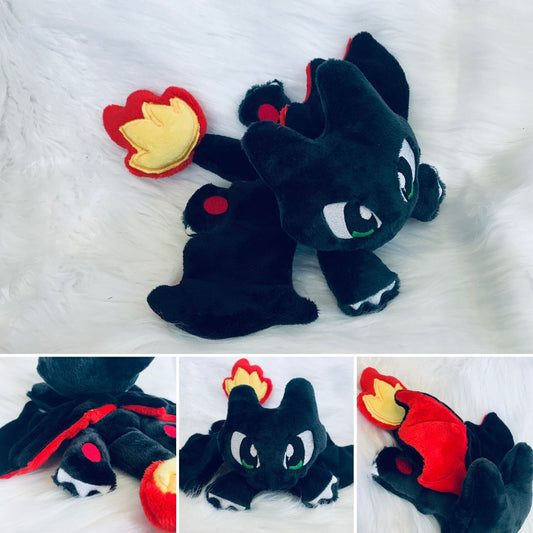 Intense Fire Dragon Beanie Plushie, Animal Monster Plush, Video Game Inspired Plushie
