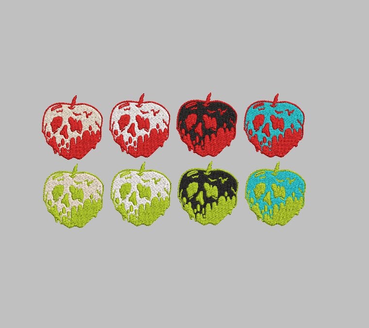 Poison Apple Iron on Patch, Skull Apple, Cartoon Inspired Embroidery, Made to Order.