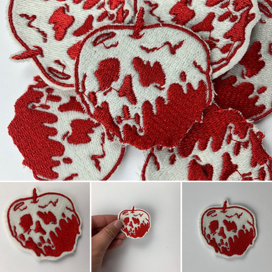 Poison Apple Iron on Patch, Skull Apple, Cartoon Inspired Embroidery, Made to Order.