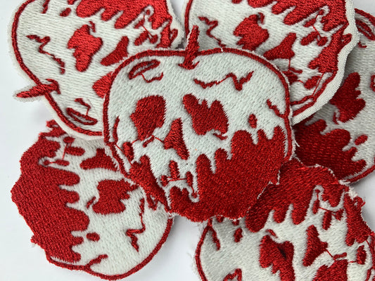 Poison Apple Iron on Patch, Skull Apple, Cartoon Inspired Embroidery, Made to Order.