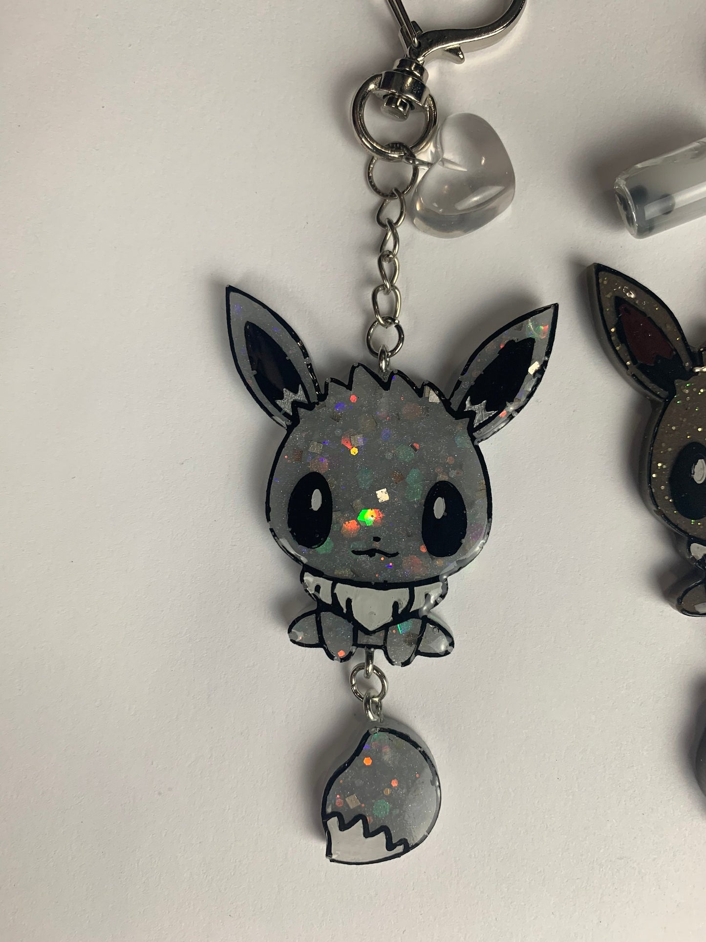 Magic Fox Wiggle Tail Keychain, Hand Painted Resin, Eeveelution Charm, Poke Inspired Resin Keychain