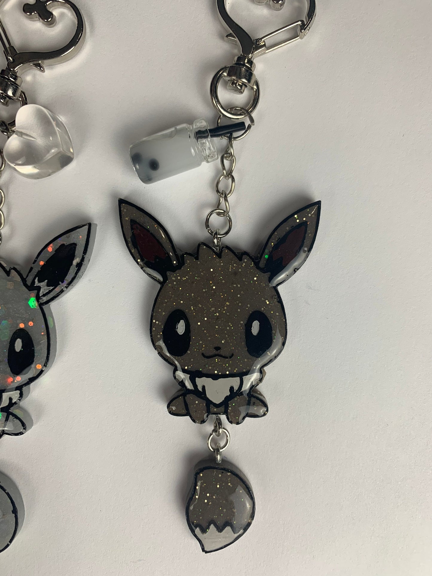 Magic Fox Wiggle Tail Keychain, Hand Painted Resin, Eeveelution Charm, Poke Inspired Resin Keychain
