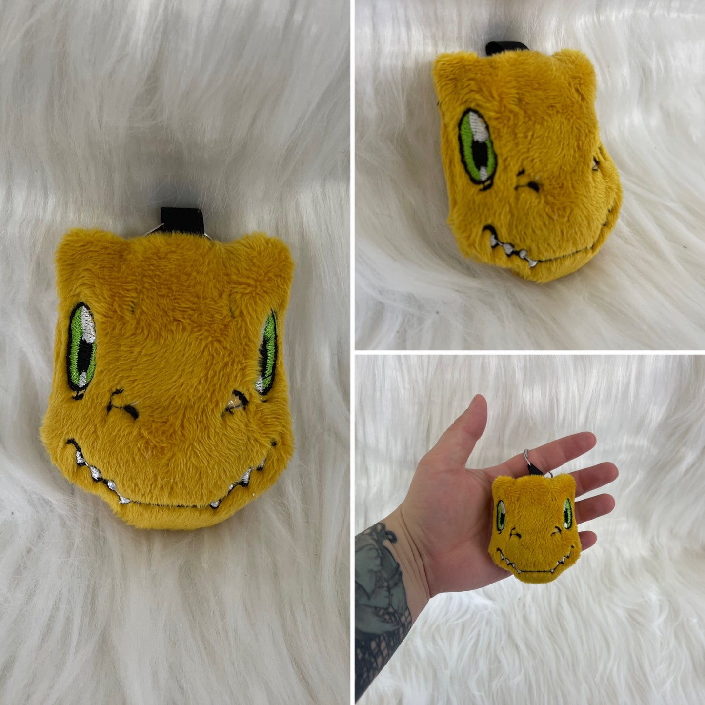 Digital Dino Plush Keychain, Digi Animal Monsters, Handmade Plushie Keychain, Made to Order.