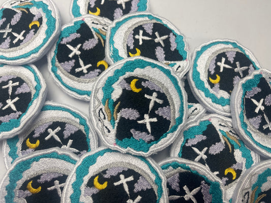 Sleepy River Dragon with Paper Birds Embroidered Pin with Butterfly Back, Anime Aesthetic, Handmade