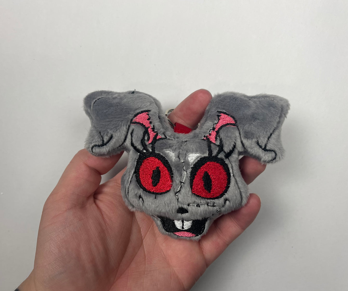 Stitched Evil Bunny Plush Charm, Keychain, Horror, Monsters, Mascot Animatronic, Handmade Plushie Keychain, Video Game Inspired, Made to Order