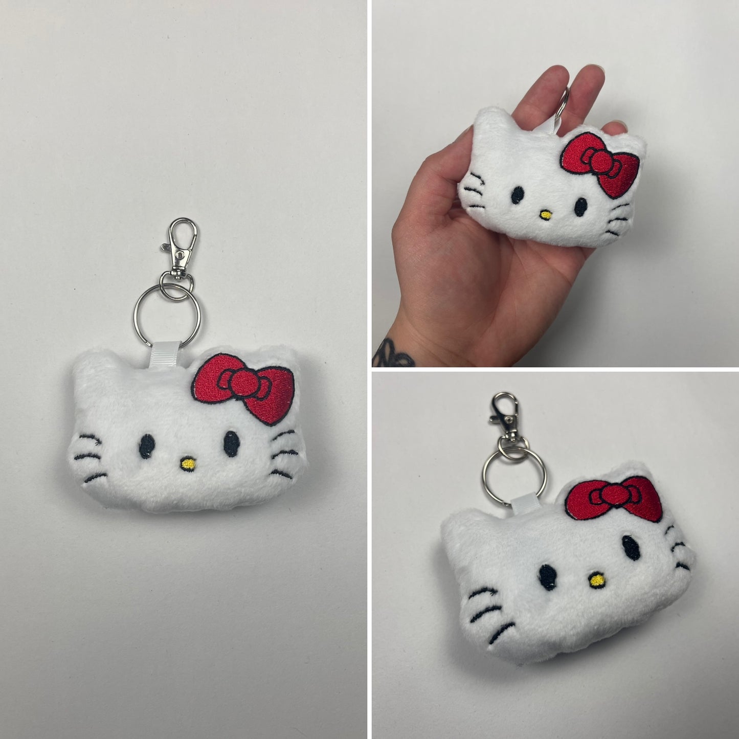 Cute Red Ribbon Kitten Charm Keychain, Cat, Animal Monsters, Cartoon, Handmade Plushie Keychain, Made to Order