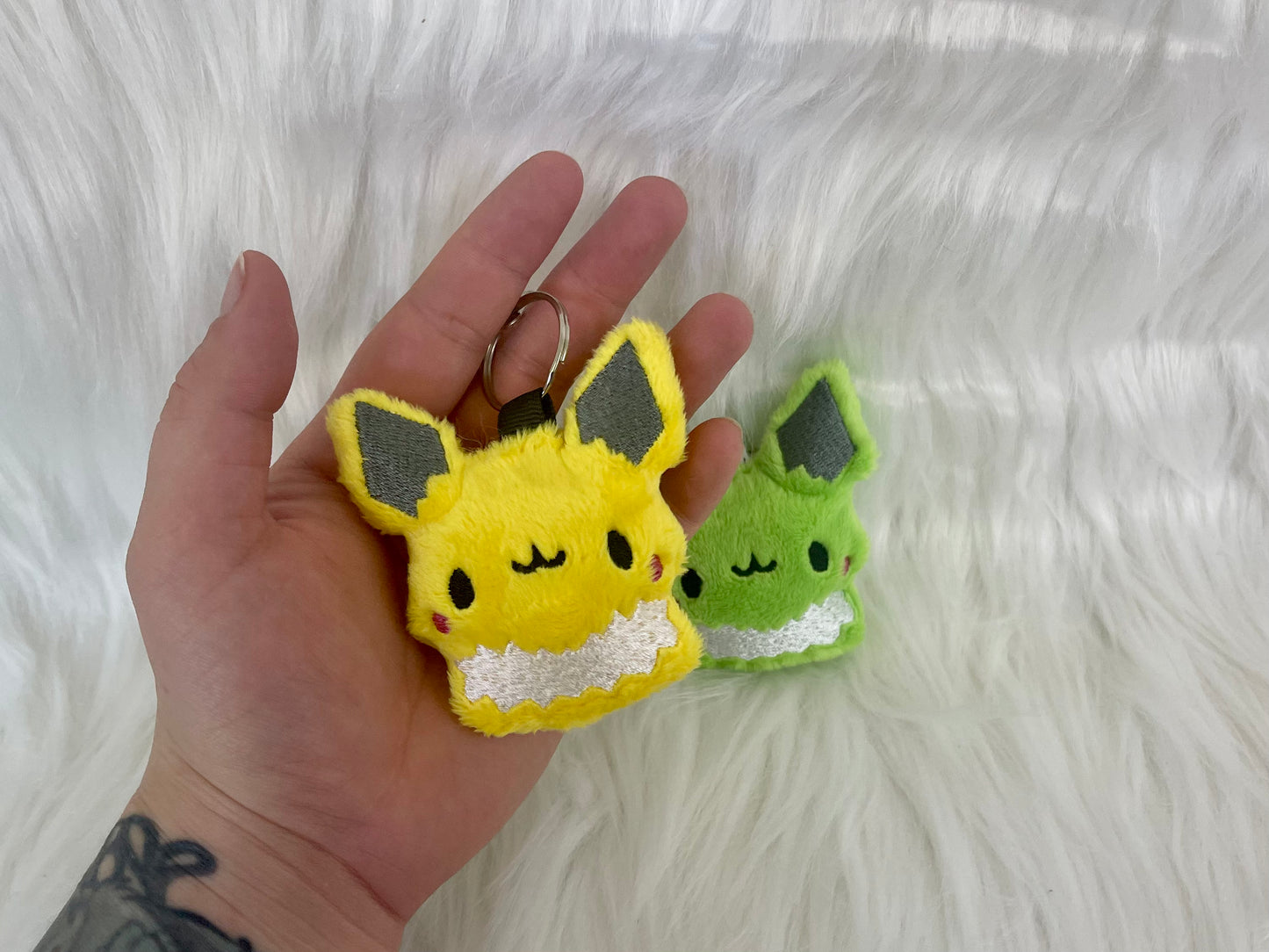 Electric Fox Plush Keychain, Shiny, Animal Monsters, Handmade Plushie Keychain, Made to Order