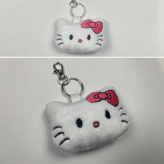 Cute Red Ribbon Kitten Charm Keychain, Cat, Animal Monsters, Cartoon, Handmade Plushie Keychain, Made to Order